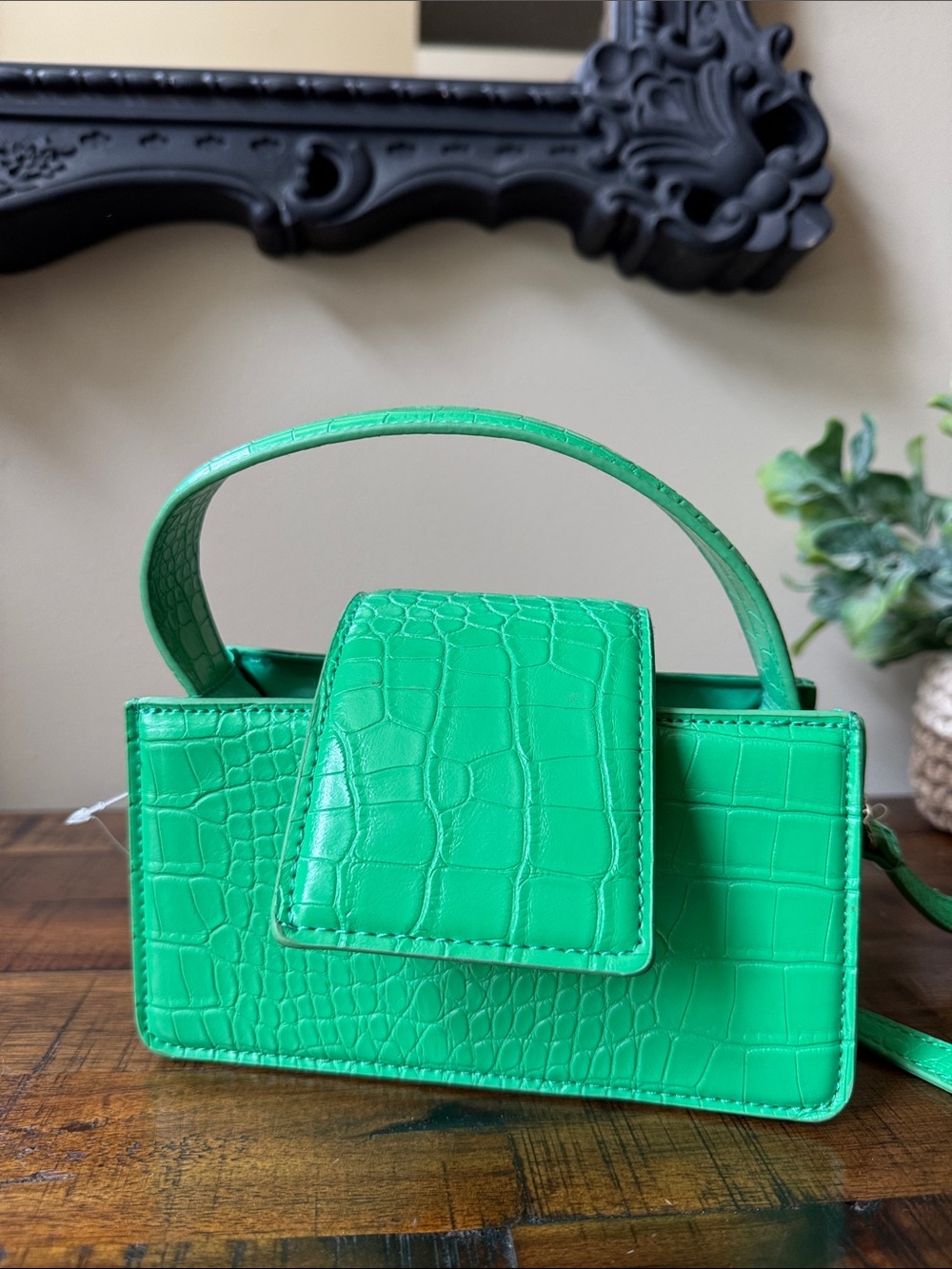 Green Croc-Embossed Top-Handle Bag - Women's Fashion